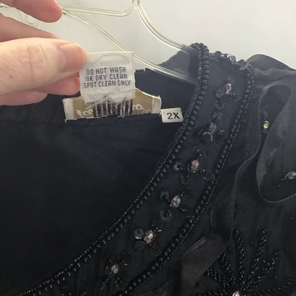 Tan Chho Vintage Beaded Sequined Silk Jacket Ribboned Detail Party Blk Size 2X - Picture 2 of 6